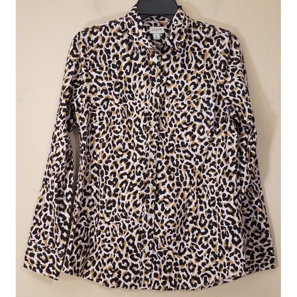 J Crew Factory Shirt‎ Size S Poplin Leopard Print Button Down Cotton Blouse NEW